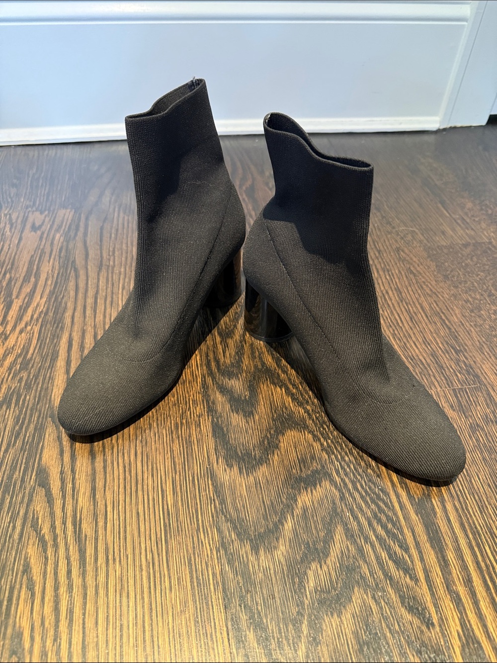 Zara Black Stretch Sock Ankle Boots with Cylindrical Heel